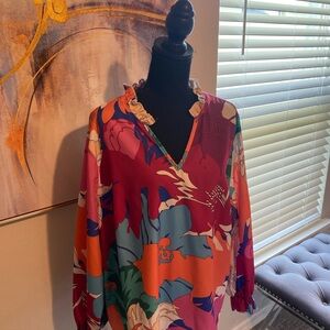 Vibrant Floral V-Neck Blouse
